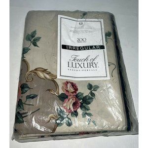Vtg Cannon Touch Of Luxury Full Flat Percale Sheet Tan Roses Irregular 200 NOS